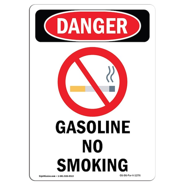 OSHA, Gasoline No Smoking, 18in X 12in Rigid Plastic, 12" W, 18" L, Portrait, OS-DS-P-1218-V-1276